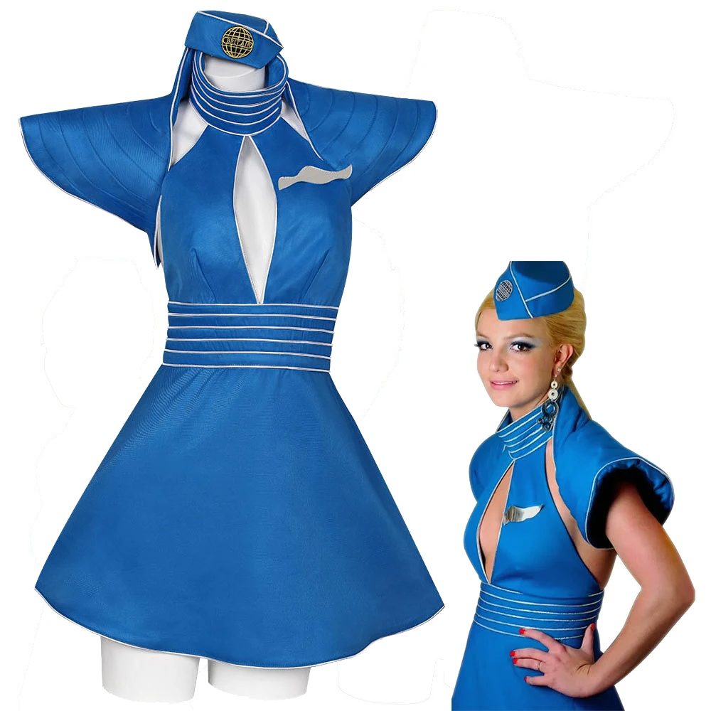 

Britney Cosplay Costumes Blue Flight Attendant Uniform Halloween Carnival Party Outfit For Women New 2026