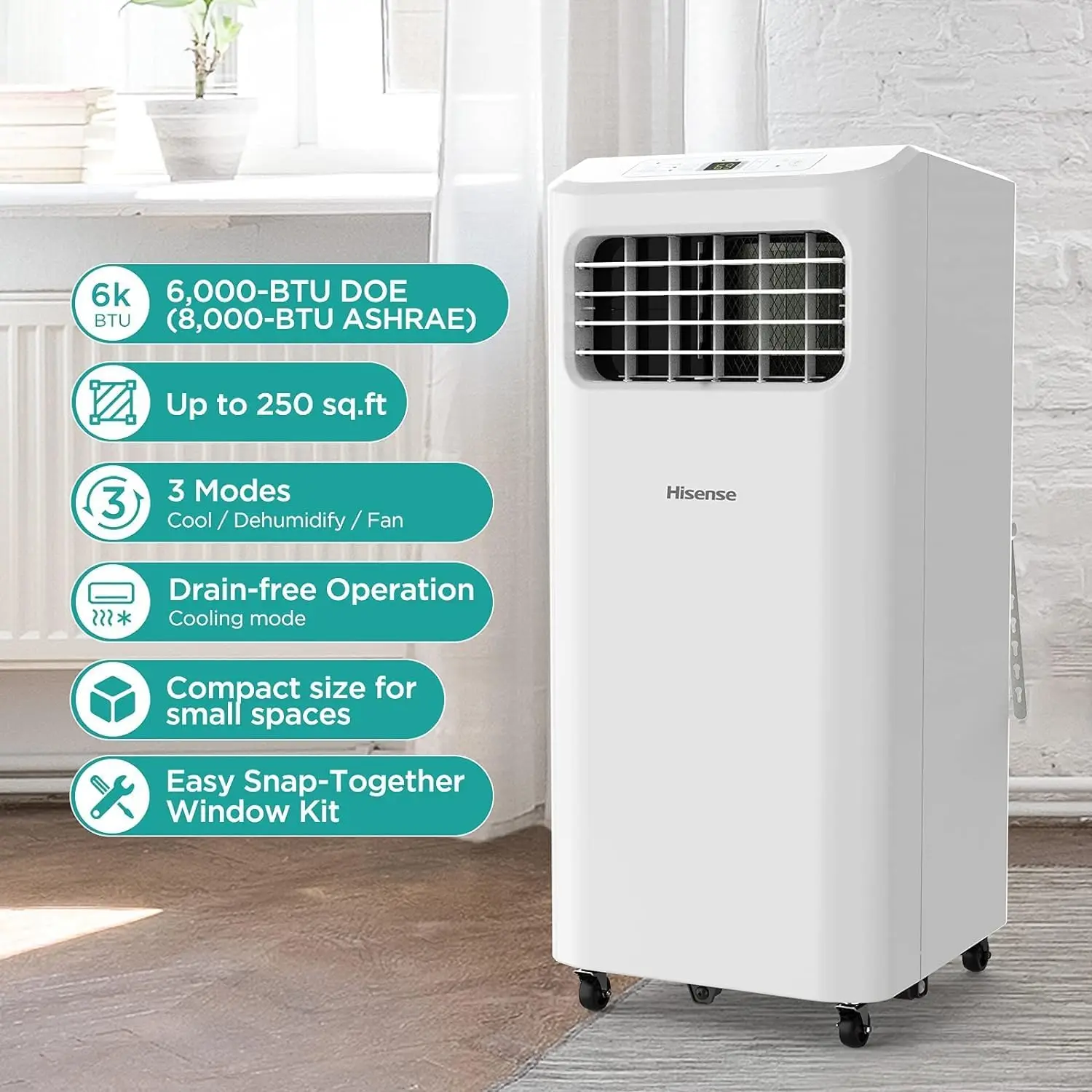 Draagbare Airconditioner 6,000 Btu Koelontvochtigingsventilator Voor Kleinere Ruimte Tot 250 Vierkante Voet, Afstandsbediening, Wit (Vernieuwd)