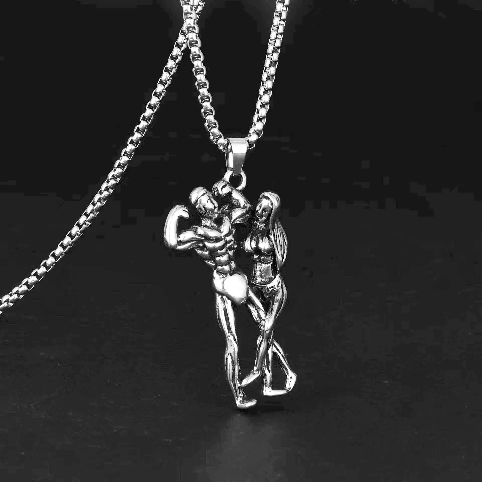 Newly Arrived Jewelry Silver Color Muscle Man Fitness Expert Necklace Couple Valentine's Day Dating Jewelry Necklace