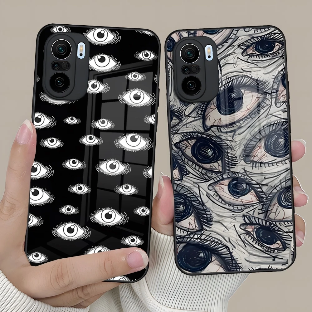 Scary Face Eyes Phone Case For Redmi 13 12 13c 12c Note 13 Pro Plus 11 12 Pro 10 12s 11s Tempered Glass Cover