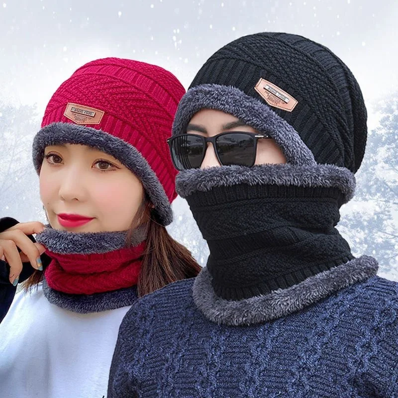 Winter Beanie Hats Scarf Set Thick Warm Slouchy Beanies Hat for Men Women