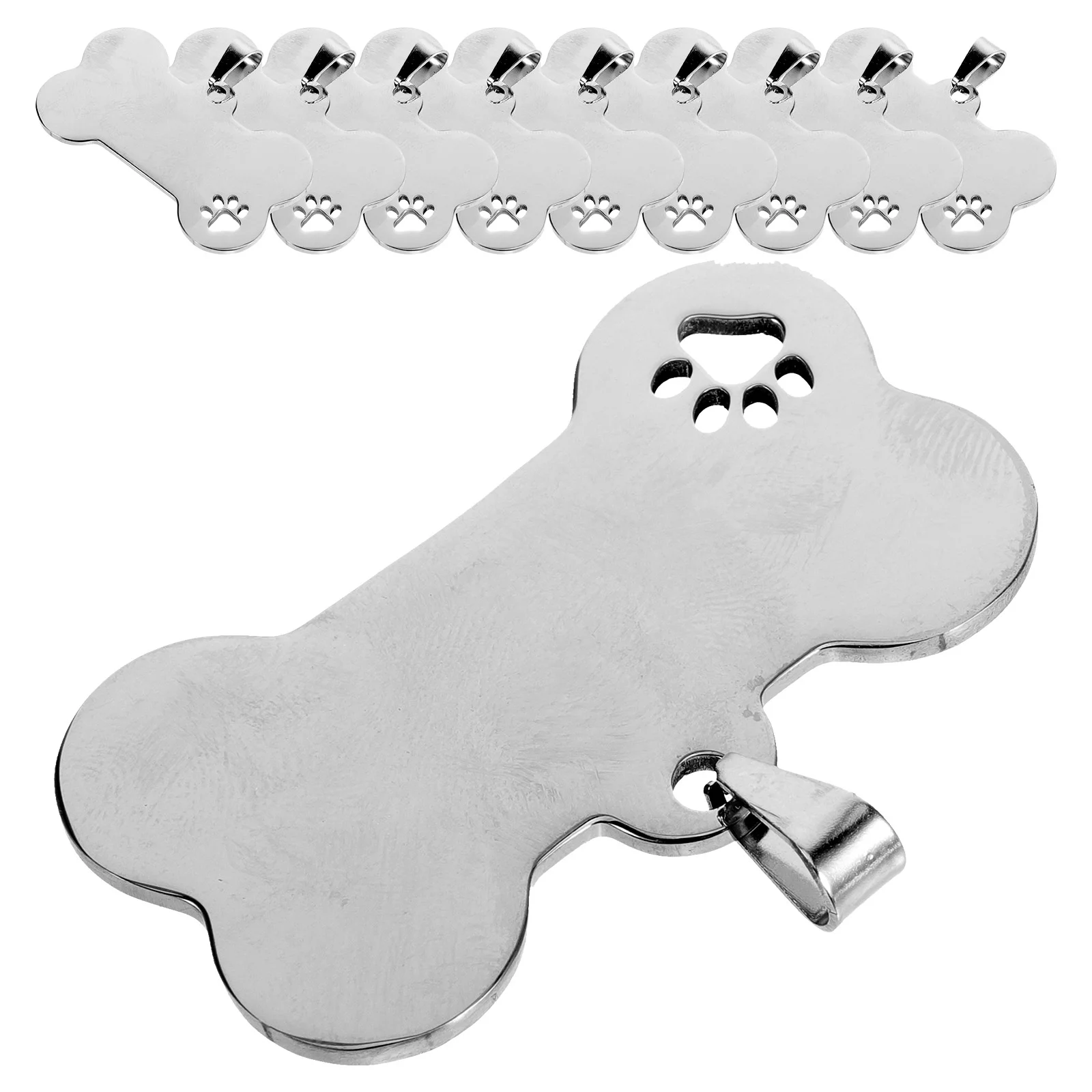 10pcs Blank Tags Pet ID Tags Stainless Steel Cute Dog Bone Shape Dog Tags Collar Tag