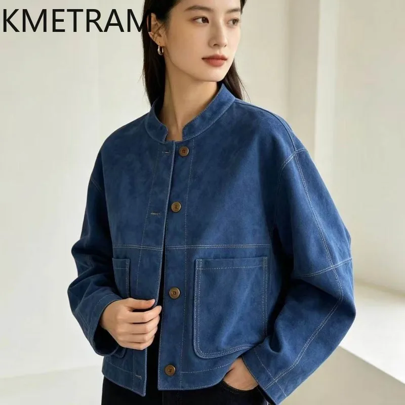 KMETRAM Genuine Leather Jacket Woman Vintage Crossbreed Sheep Suede Leather Coat 2026 Autumn Winter Jacket of Woman Outerwear 자켓