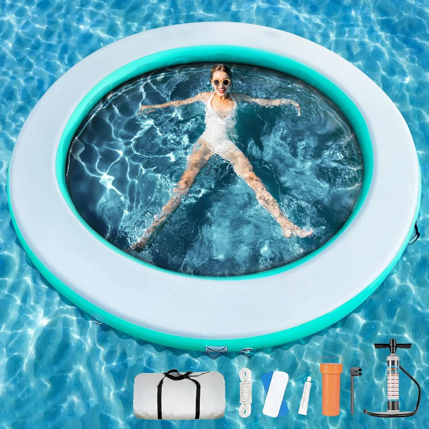 Round Floating Ring Inflatable Floating Water Hammock Round Floating Ring for Lakes, Inflatable Raft Platform for Pool and Lake