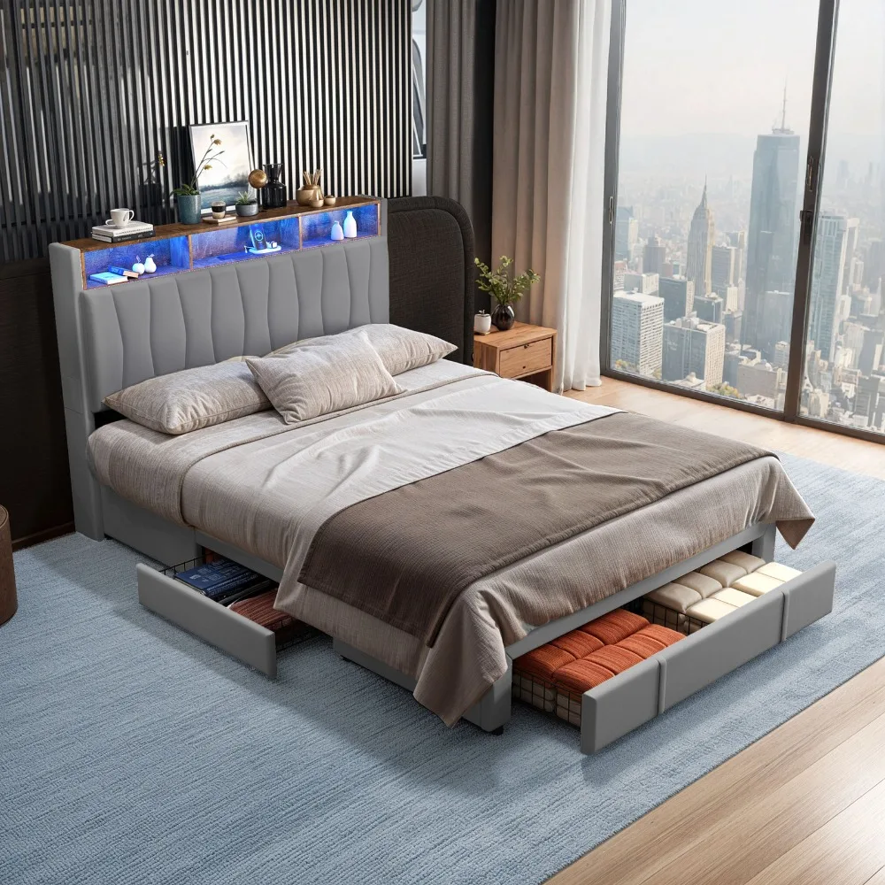 

Queen Size Platform Bed Frame w/ Storage Space Drawers