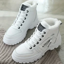 Tênis designer para mulheres, sapatos de topo alto, forrado de pelúcia, grosso, com cordões, esportes, casual, quente, tamanho 43, inverno, 2023