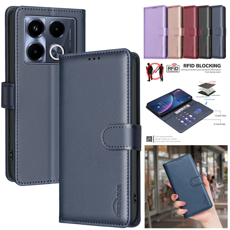 Flip Cover Anti-theft Wallet Leather Case For Infinix Note 40 Pro Plus 5G Note40 4G X6851 X6853 Matte Phone Case Card Holder Bag