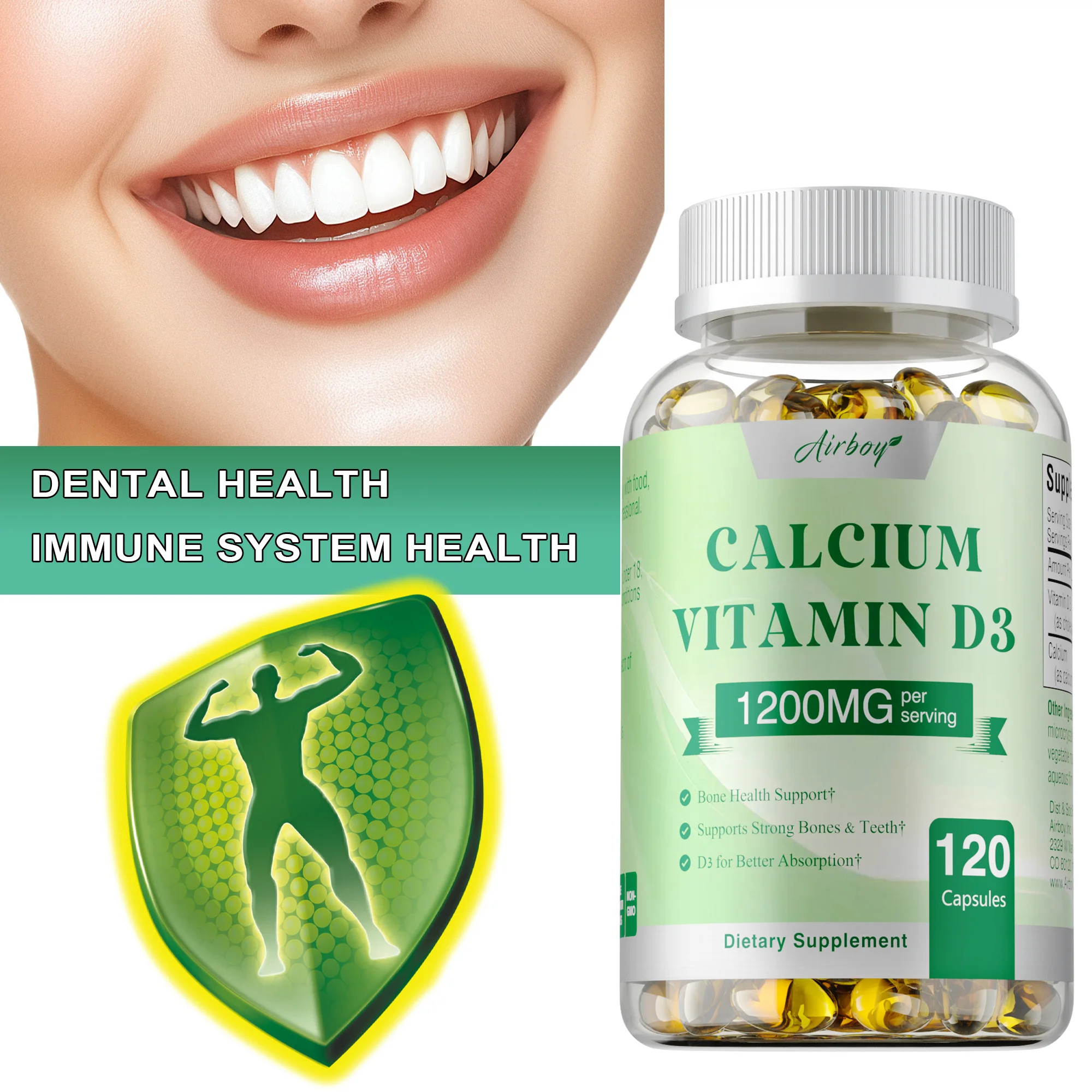 

Кальций + витамин D3 в капсулах — сильные кости и зубы, для здоровья мышечных нервов и кожи, поддержка иммунитета, без ГМО, без глютена