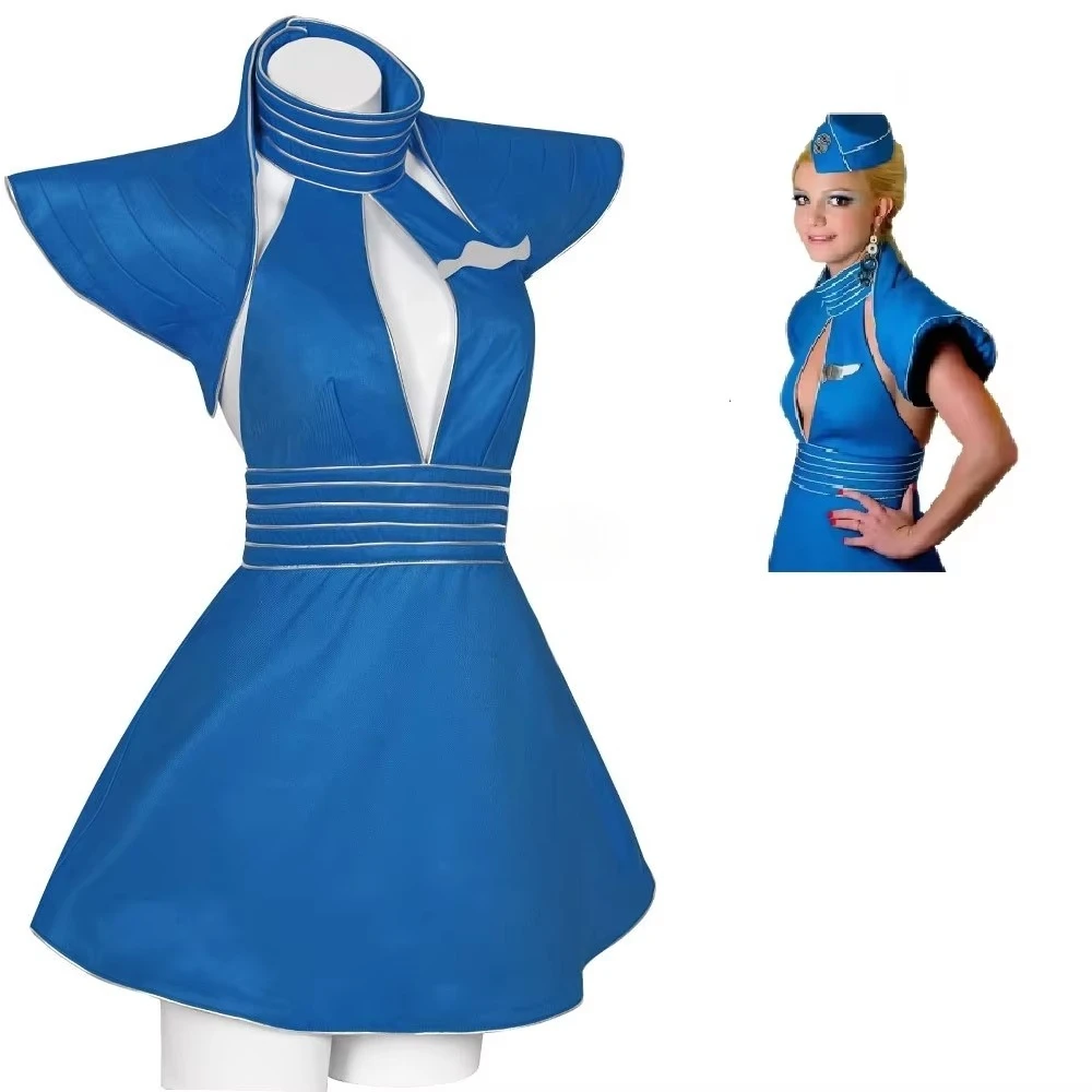 Britney Cosplay Costume Blue Flight Attendant Uniform Halloween Carnival Cosplay Britney Outfits