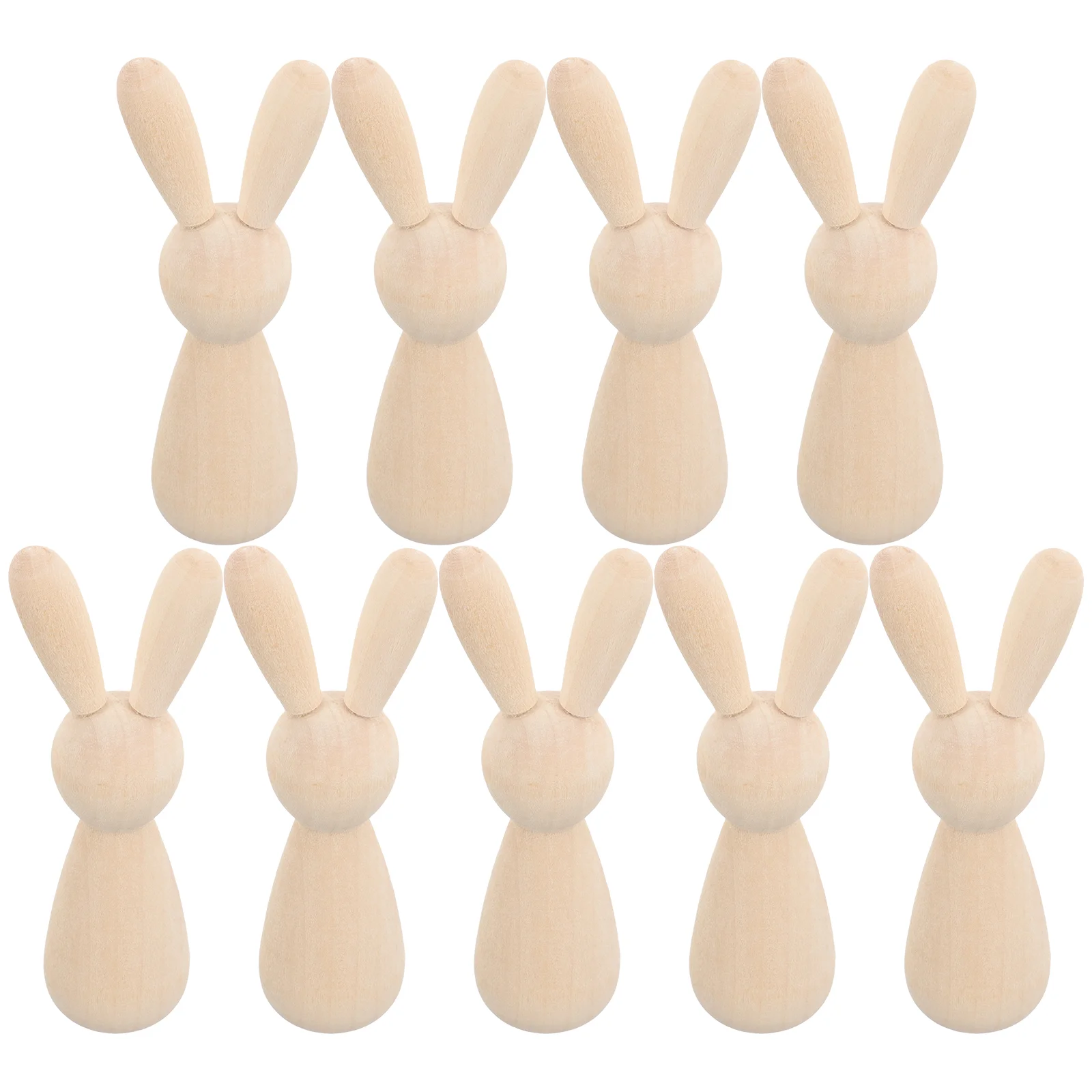 

10 Pcs Log Color Rabbit Toy Head Wooden Man DIY Home Decoration Puppet 10pcs Peg Dolls Unfinished Chocolate Bunny Rabbits