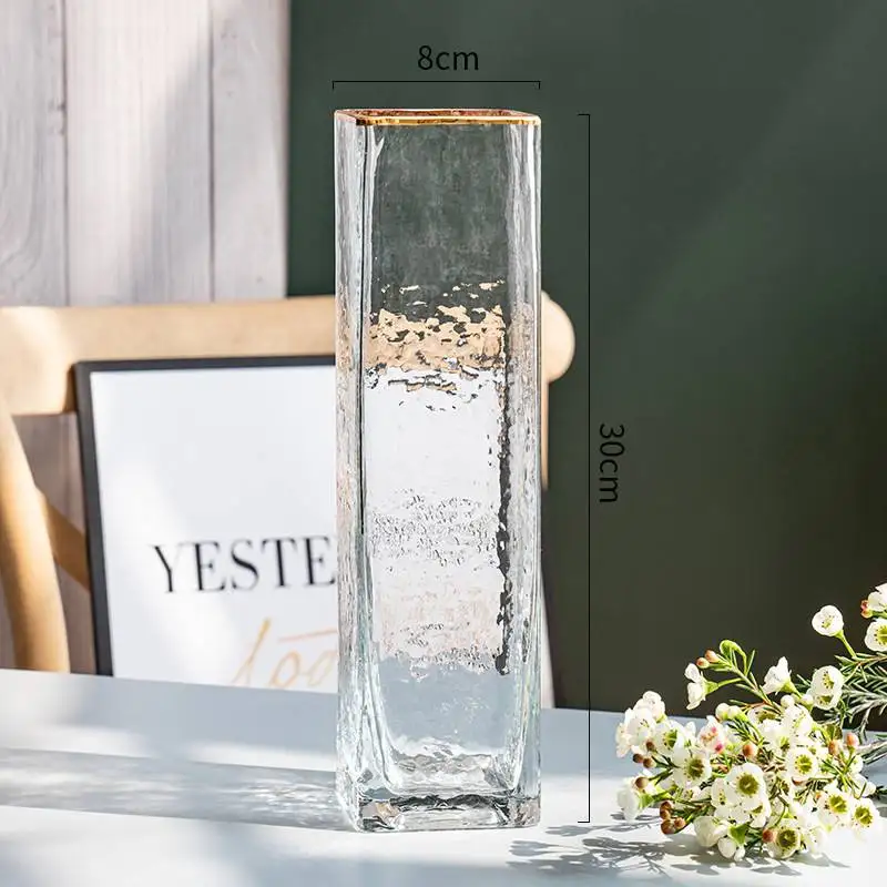 Light luxury stroke vase glass transparent creative flower home desktop vase simple