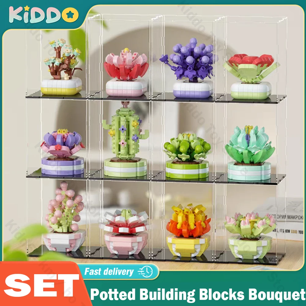 

Succulent Plant Potted Building Blocks Bouquet Home Desktop Decoration Flower Puzzle Toy for Childrens Christmas Holiday Gifts