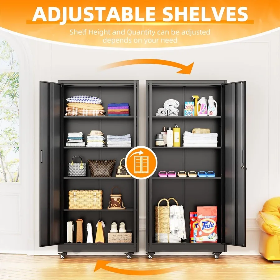 Rolling Storage Cabinet 73 Tall Lockable Tool Cabinet with Pegboard and Shelves HeavyDuty File Cabinet with Wheels for Garage B