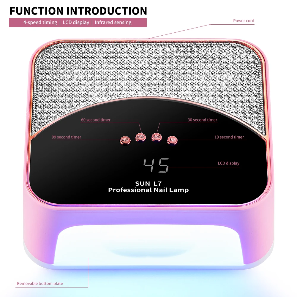 Limegirl LED مصباح الأشعة فوق البنفسجية للأظافر التجفيف السريع هلام طلاء الأظافر الراتنج 4 الموقت الماس تصميم 45LED UV مانيكير ضوء آلة مجفف