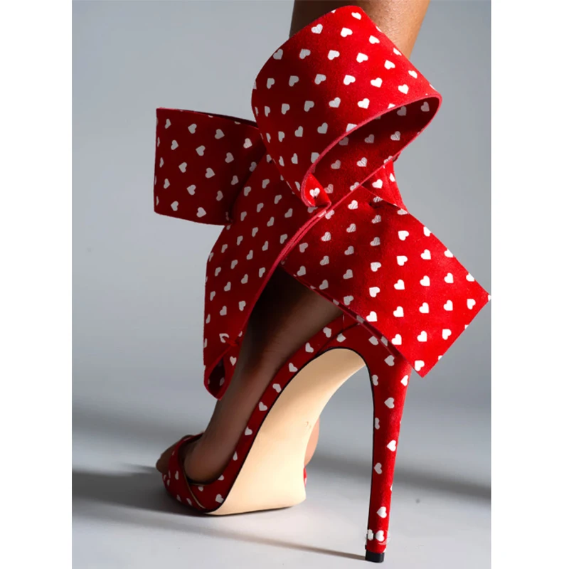 Ladies Bow Sandals Summer Brand New Round Toe High Heels Purple/White/Red Polka-Dot Sexy Stiletto Sandals Large Size 43