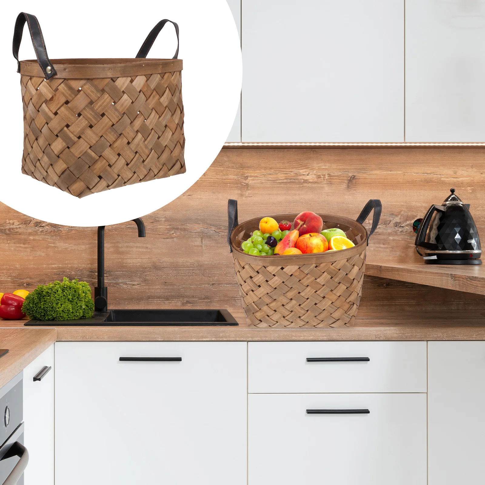 

1Pcs Simple Woven Basket Natural Handcrafted Storage Container Portable Outdoor Picnic Basket for Flowers Fruits and Daily