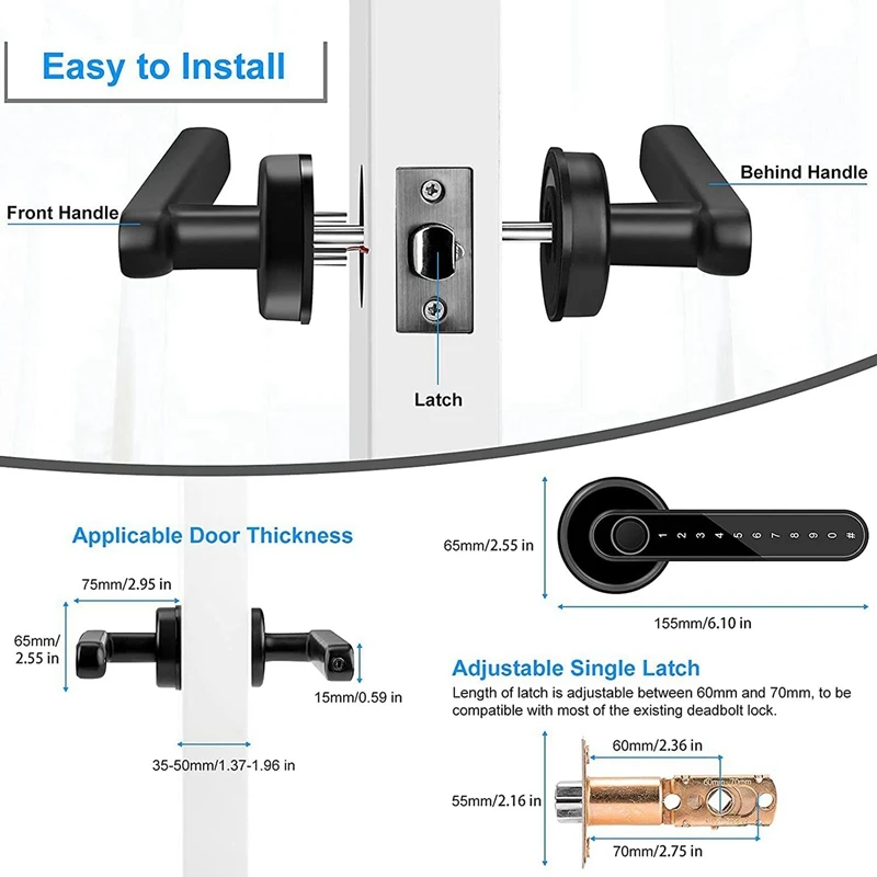 4X Fingerprint Smart Door Lock Door Knob With Keypad Keyless Entry Door Lock With Handle For Home Hotel Office Apartment