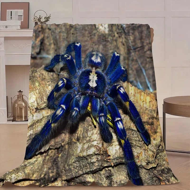 Customize Sapphire Ornate Rainforest Spider Pattern Flannel Throw Blanket, Ideal Gift for Home Parties, Exquisite Design And Sof