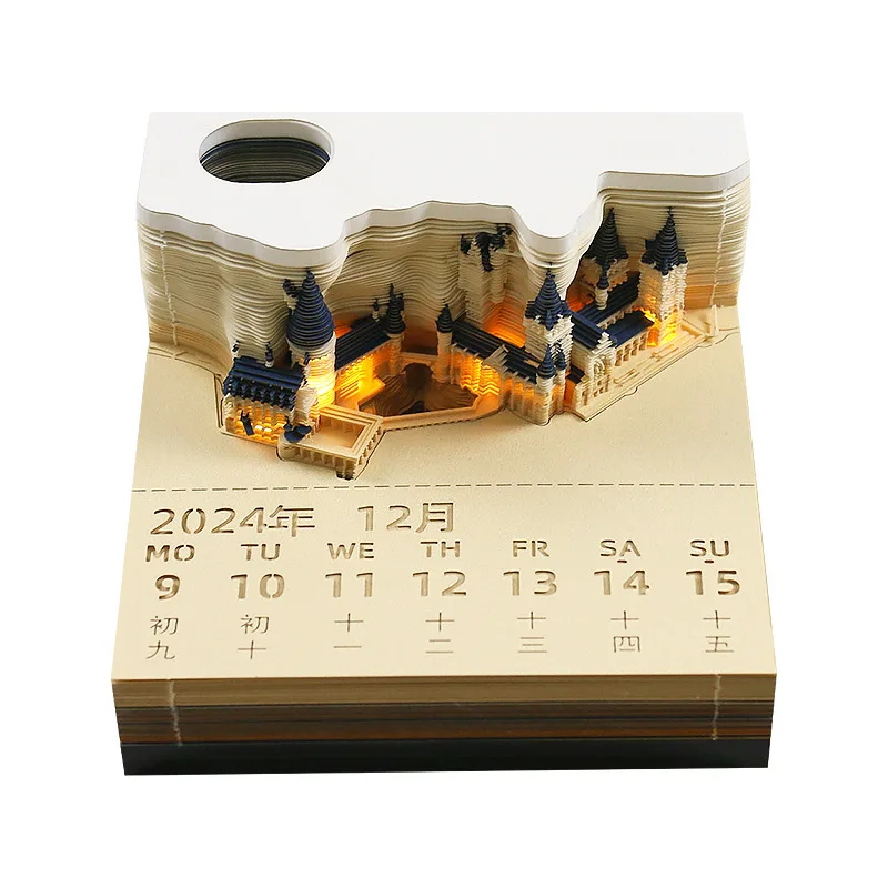 

Креативный календарь с волшебным замком Хогвартса 2025 года, наклейка со светом, 3D календарь с замком, подарок на Новый год, подарок на день рождения