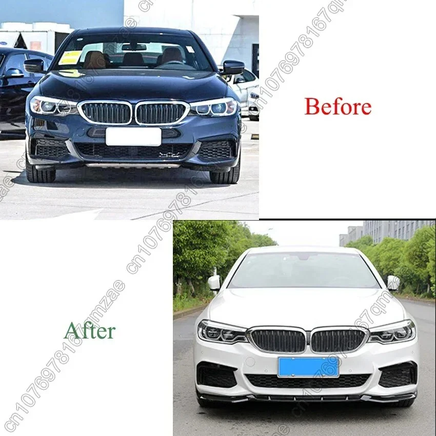 BMW 5 G30 G31 525i 530i 530d 540i M 2017-2020 자동차 앞 범퍼 립 턱 보호대 디퓨저 커버 디플렉터 바디 키트 글로스 블랙 썸네일 2