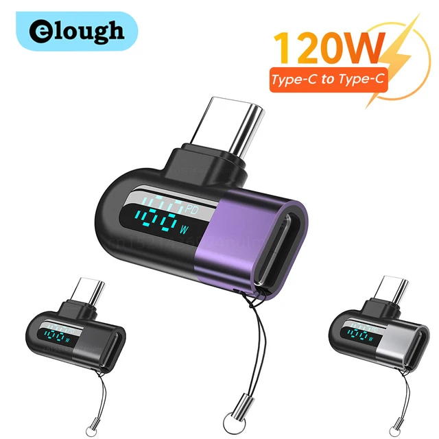 elough 6A Adapter OTG z cyfrowego wyświetlacza typu C na typ C do szybkiego ładowania 120 W Kabel USB typu C Złącze USB2.0 Konwentyon
