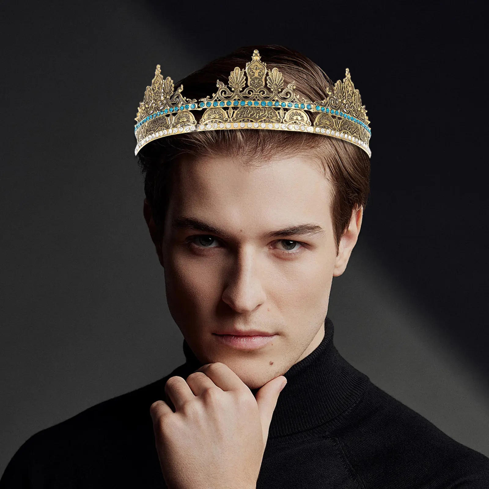 レトロ男性クラウンヴィンテージキングヘッドドレス結婚式パーティープロムコスプレ衣装アクセサリーゴールデン男性帽子