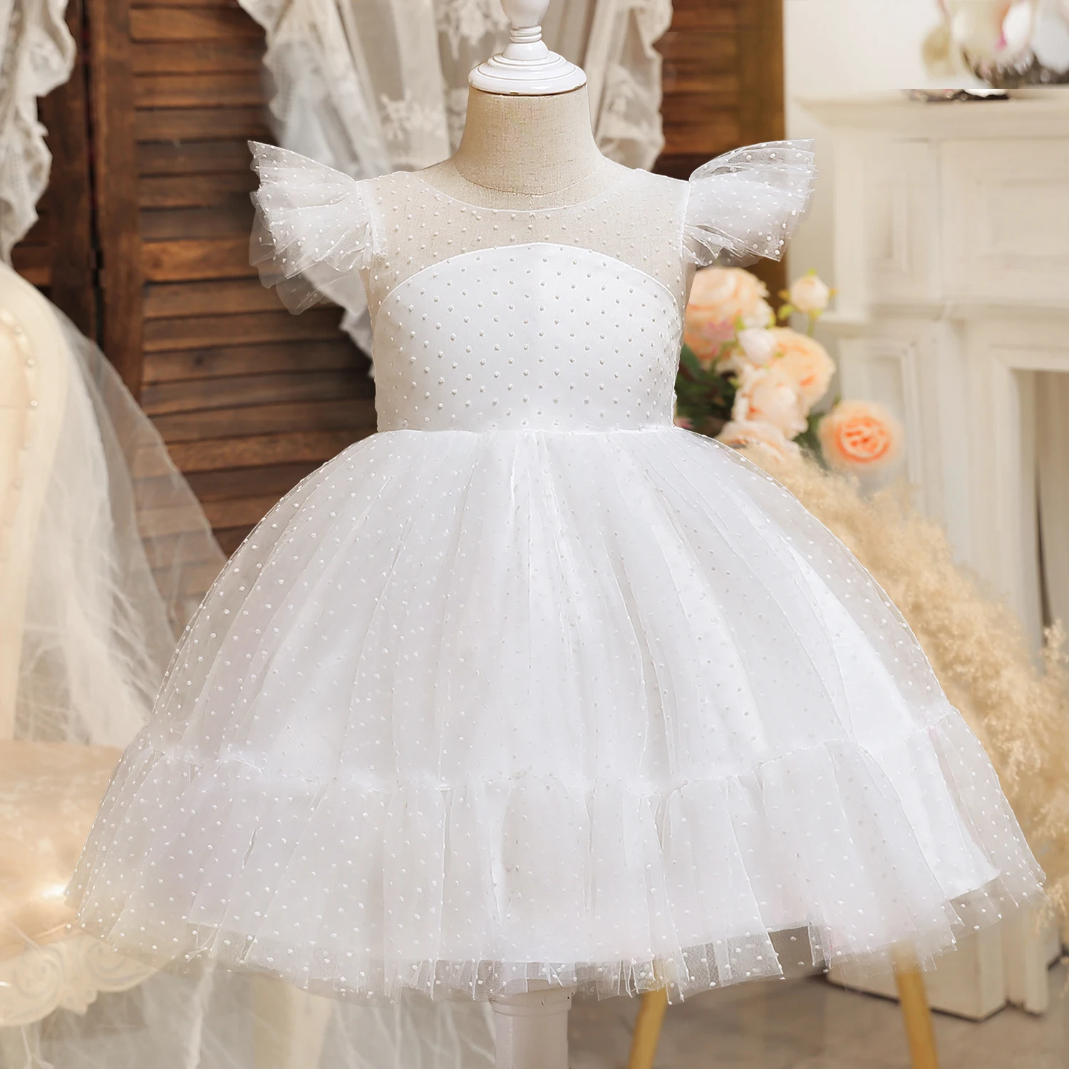 Elegant Girl Fluffy Dress Flower Baby Wedding Ceremony Costume Birthday Outfits White 1st Communion Tutu Gown Kids Gala Clothes