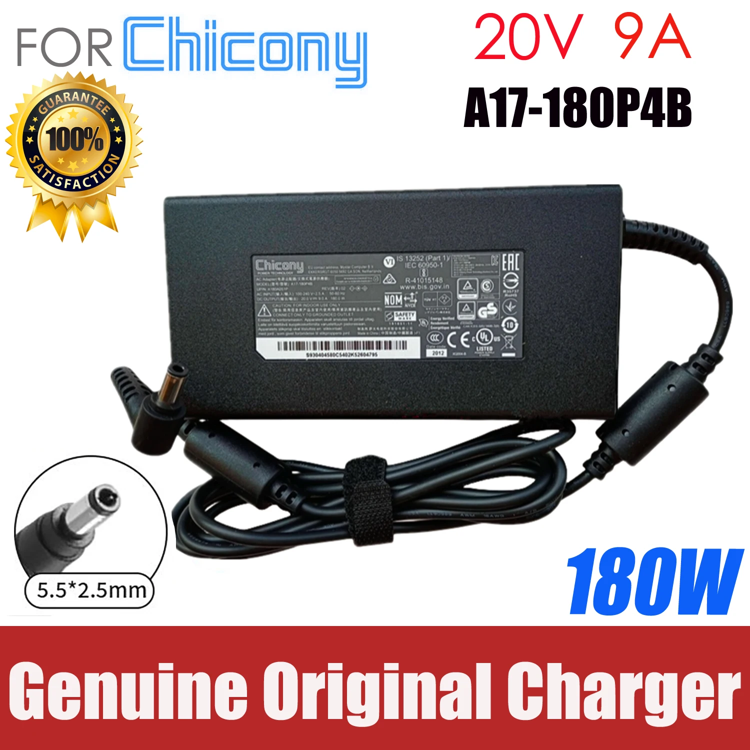 

100% Original Chicony 20V 9A 180W AC Adapter Charger for Sager NP7800P NP7880P-S Laptop Power Supply A17-180P4B ​A180A068P