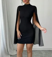 2025 Cross border European and American Women's Round Neck Pit Bar Pearl Chiffon Cloak Wrapped Hip Dress for Women - Image 4
