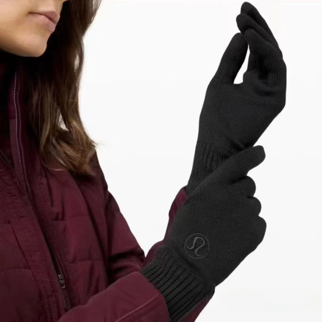 New Autumn and Winter Brand Wool Gloves for Women Fashionable Versatile Warm Touch Screen Split Finger Gloves Embroidered Logo