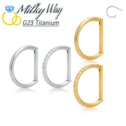 ASTM F136 G23 Titanium D- Ring Set Zircon Nose Ring Hip Hop Earring Clicker Helix Septum Rings Lip Nasal Piercing Jewelry