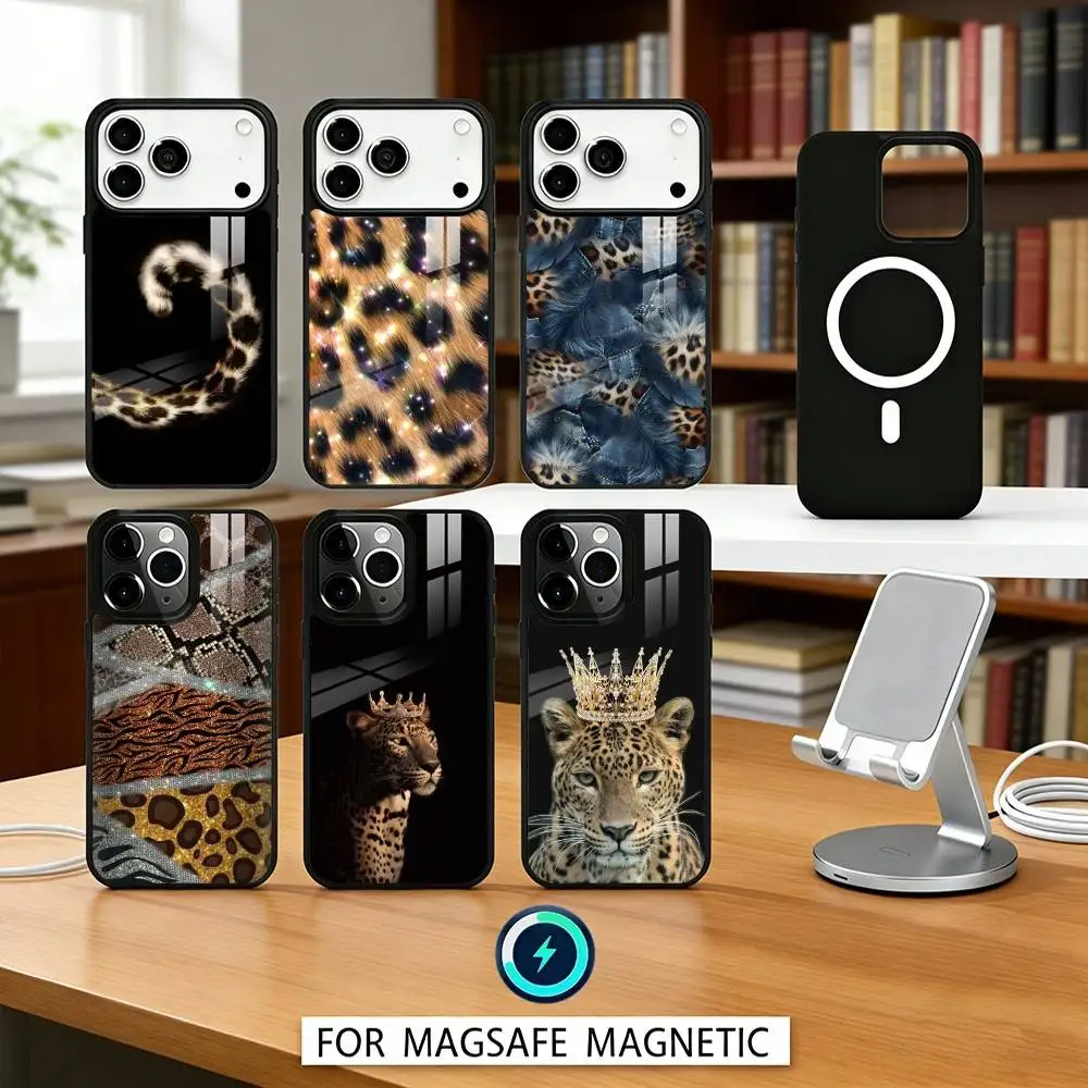 

L-Luxury F-Fashion leopard Print Phone Case For iPhone17,16,15,14,13,12,Pro,Max,Magnetic For Magsafe Wireless Charging