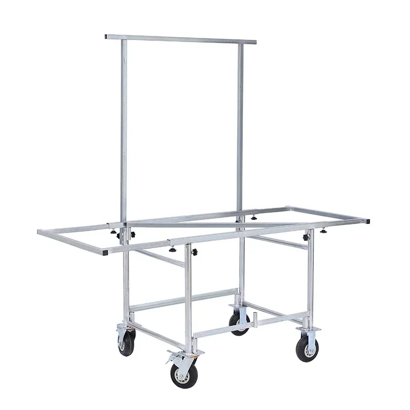 

Www Folding table with wheels, detachable shelf, hand-pushed stall car