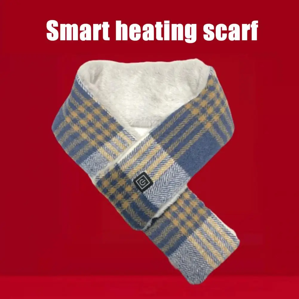 Winter Electric Heated Scarf Rechargeable 3 Heat Settings Men Women Neck Wrap Plaid Print Waterproof Neck Heating Pad