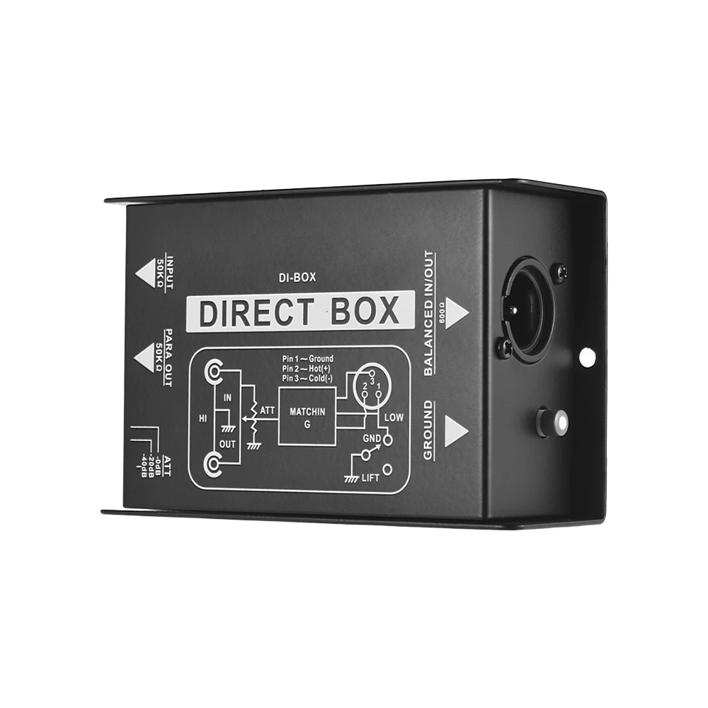 Single Channel Passive DI-Box Direct Injection Audio Box Balanced & Unbalance Signal Converter with XLR TRS Interfaces