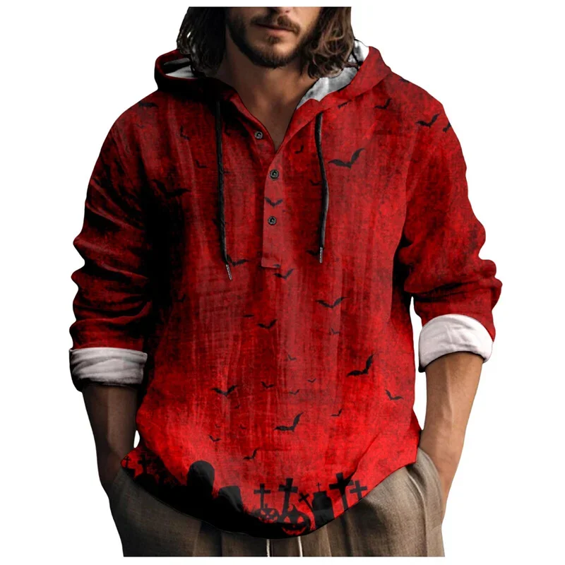 

Art graffiti red hooded shirt foreign trade new hot selling hoodie tops men's fashion pullover Hawaiian casual men's shirt