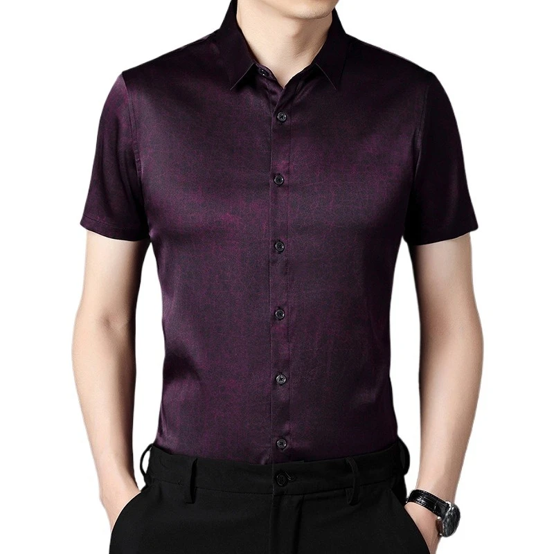 

QYLVAWOY 92% Mulberry Silk Men's Shirts High-end Shirt Xiangyunsha Shirts for Man Jacquard Short Sleeve Tops Summer Man Clothing