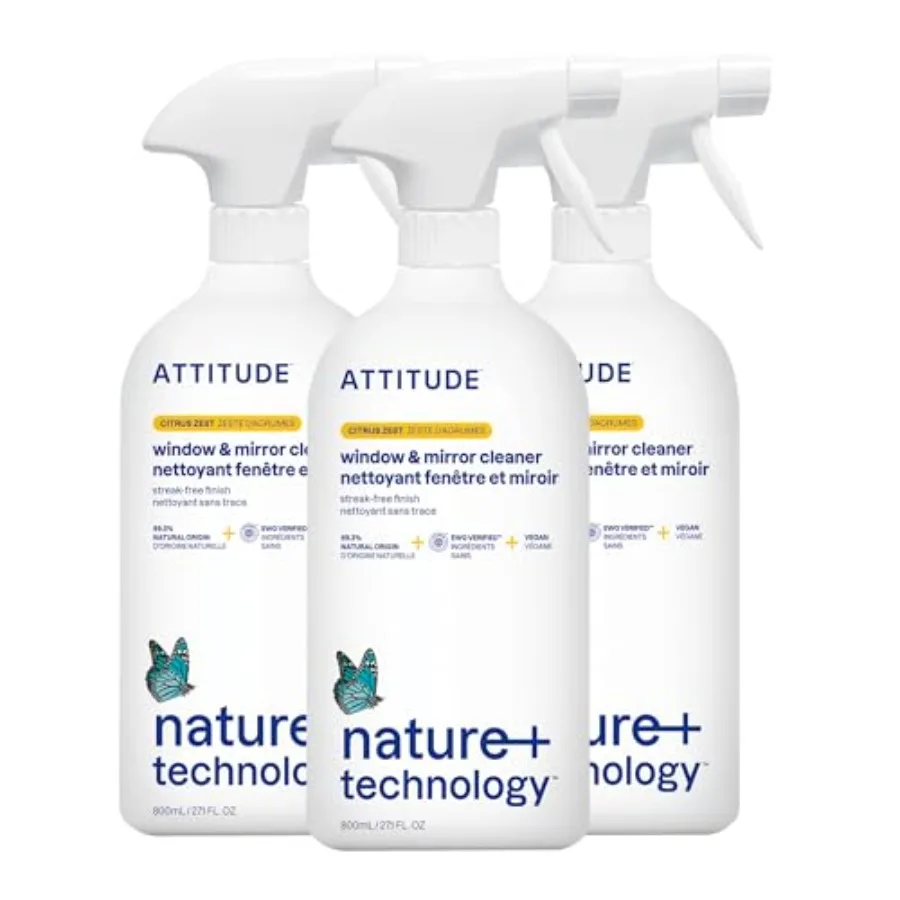 

ATTITUDE Window and Mirror Cleaner, EWG Verified, Plant- and Mineral-Based, Vegan and Streak-Free Glass Spray, Citrus Zest Scen