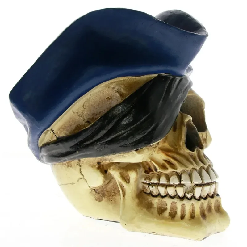 [MGT] Gothic Pirate Skull Prop Viking Head Tricorn Hat Swashbuckler Statue Realistic Pirate Salor Skull Model Halloween Decor