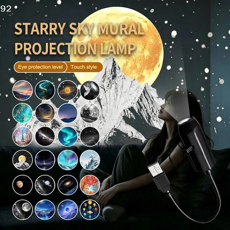 1Set USB Plug In Planet Projection Lamp Indoor Ceiling Decoration Atmosphere Light Starry Sky Lamp Night Light Galaxy Projector