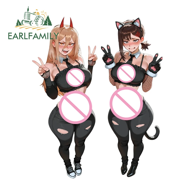 EARLFAMILY Higashiyama Kobeni Power Car Stickers Devil Horns Cat Ears Scissors Hand Decal Waterproof Vinyl Window Bumper Luggage