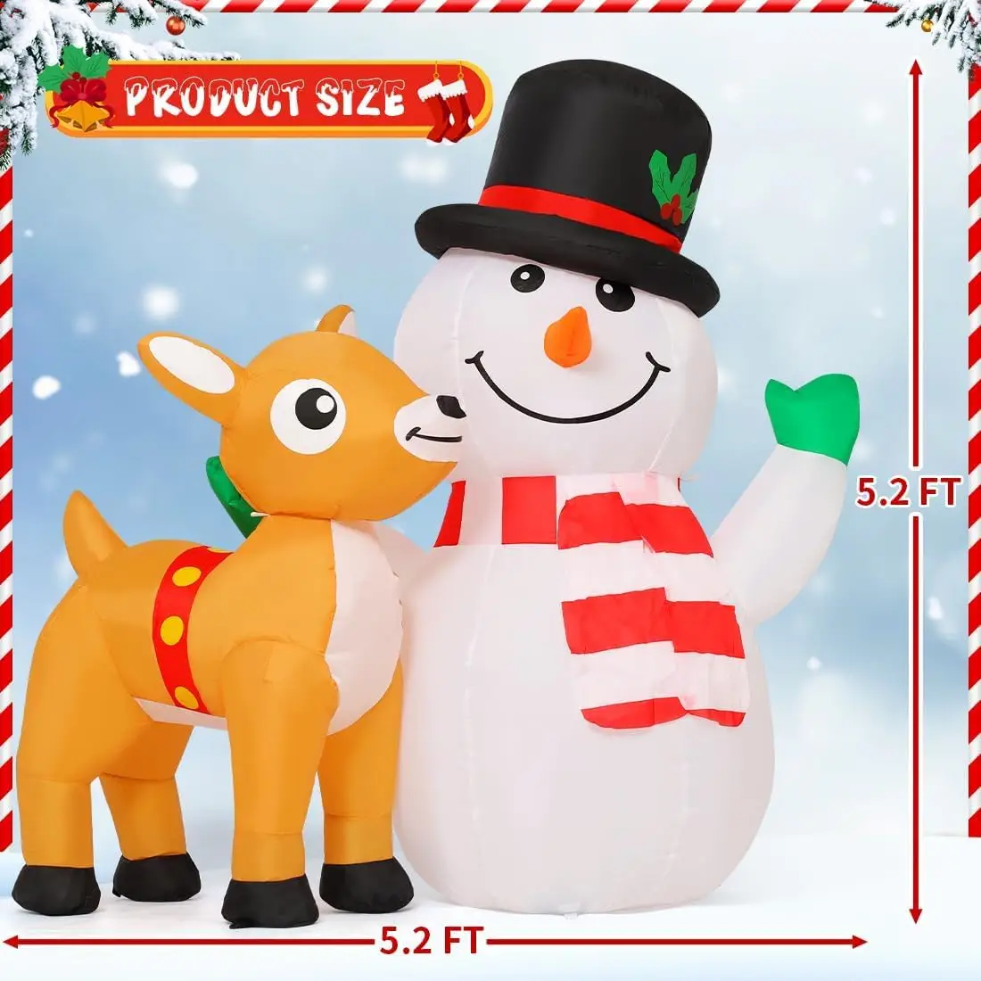 5.2ft Christmas Snowman Inflatables Outdoor Decorations, Blow Up Snowman Reindeer Inflatable with Built-in LEDs for Christ