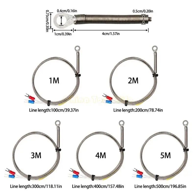 

57QF 4mm Hole K Type Thermocouple Temperature Sensors Fast Response 1/2/3/4/5M Metal Wire 0 to 600°C Sensors Probe