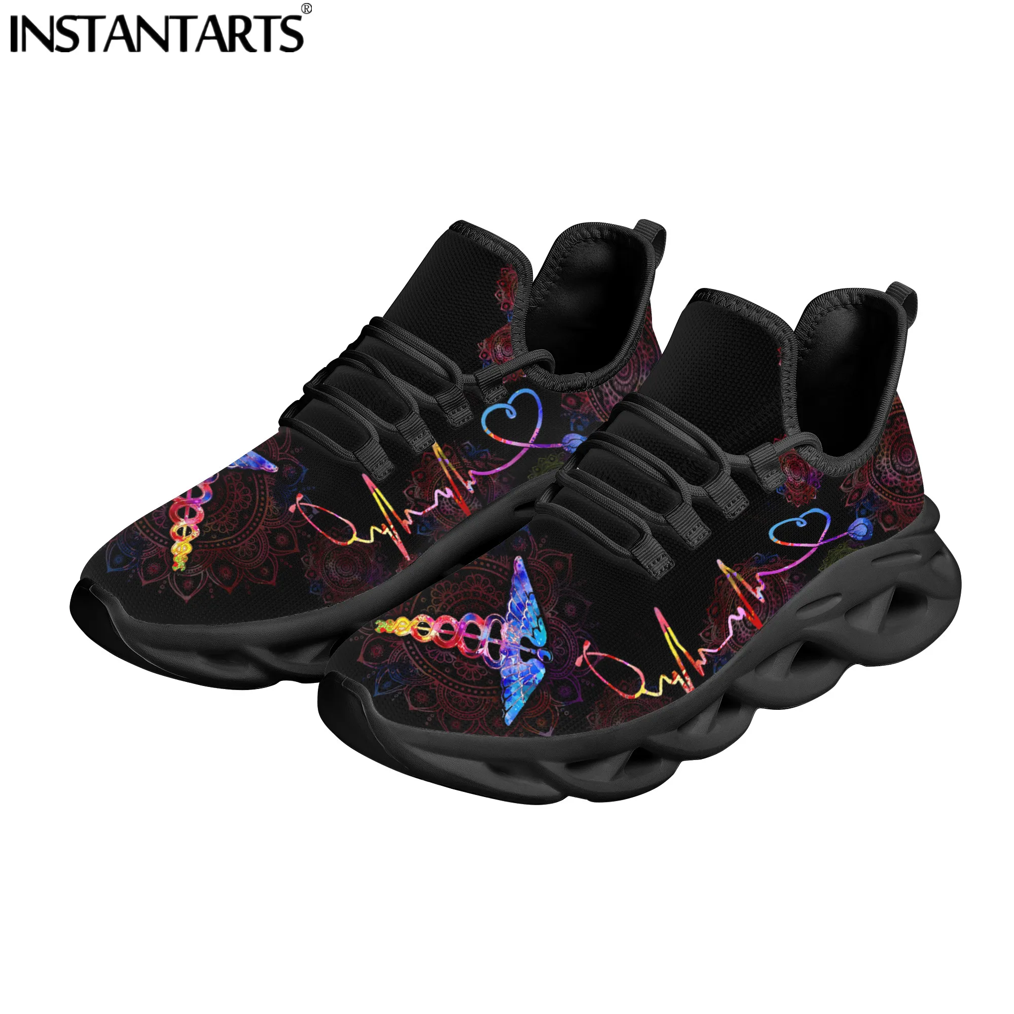 INSTANTARTS Mandala Nursing Shoes for Women Spring Autumn Ladies Chunky Sneakers EMT Paramedic Large Size Platform Sports Shoes