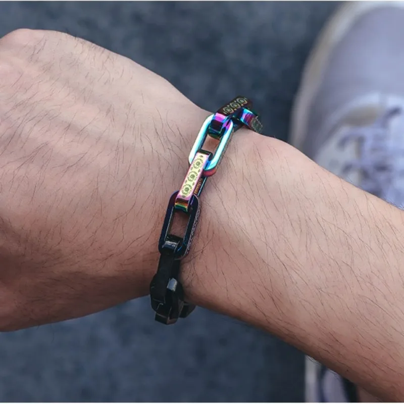 

Fashion Colorful Hip Hop Men's Stainless Steel Bracelet Flower Element Square Three-Dimensional Mosaic Couple Bracelets for Men