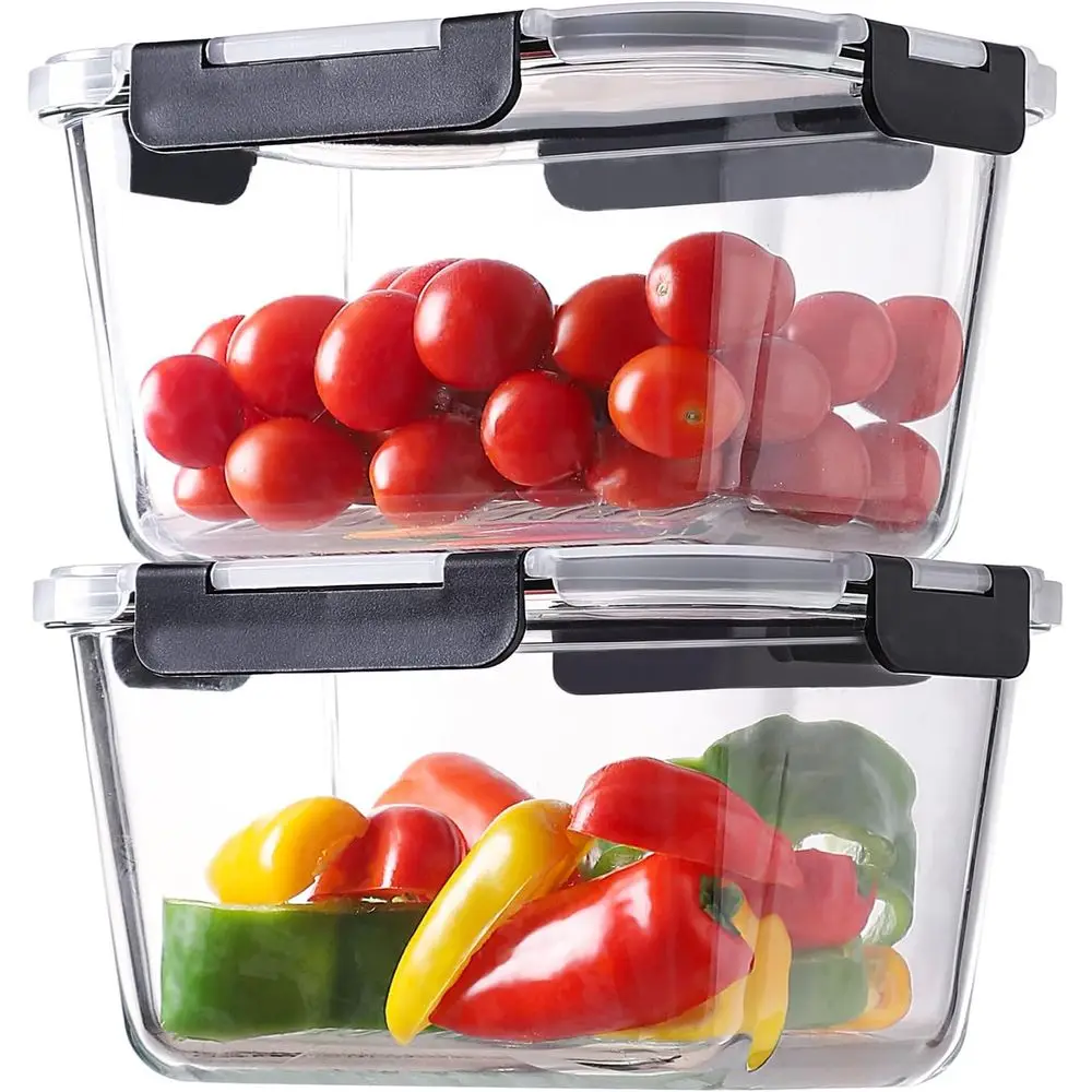 Set of 4, 63oz Glass Meal Prep Containers with Lids, Leak-Proof, Airtight, Microwave & Oven Safe