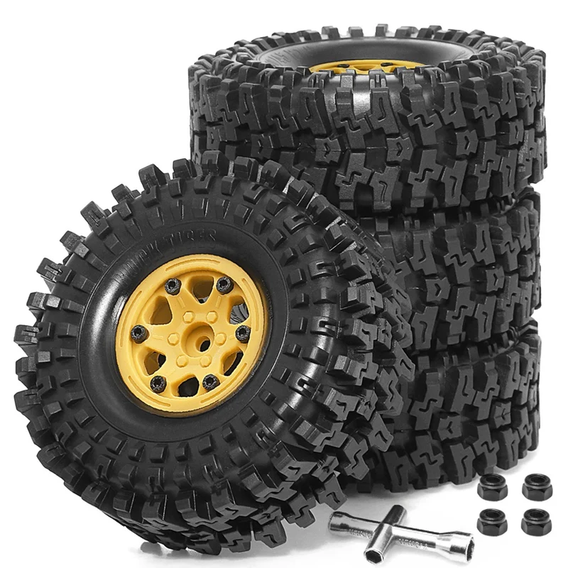 

4PCS Plastic Wheel Hub 1.9Inch Rubber Rock Tyres Wheel Tires For 1:10 RC Crawler Car Axial SCX10 TRX4 Accessories