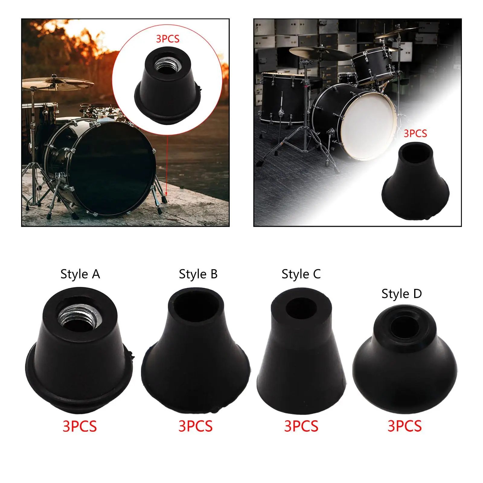 3 Pieces Drum Feet Slipcover Bass Drum Stand Feet Cover Parts Drum Set Accessories Anti Slip Replacement