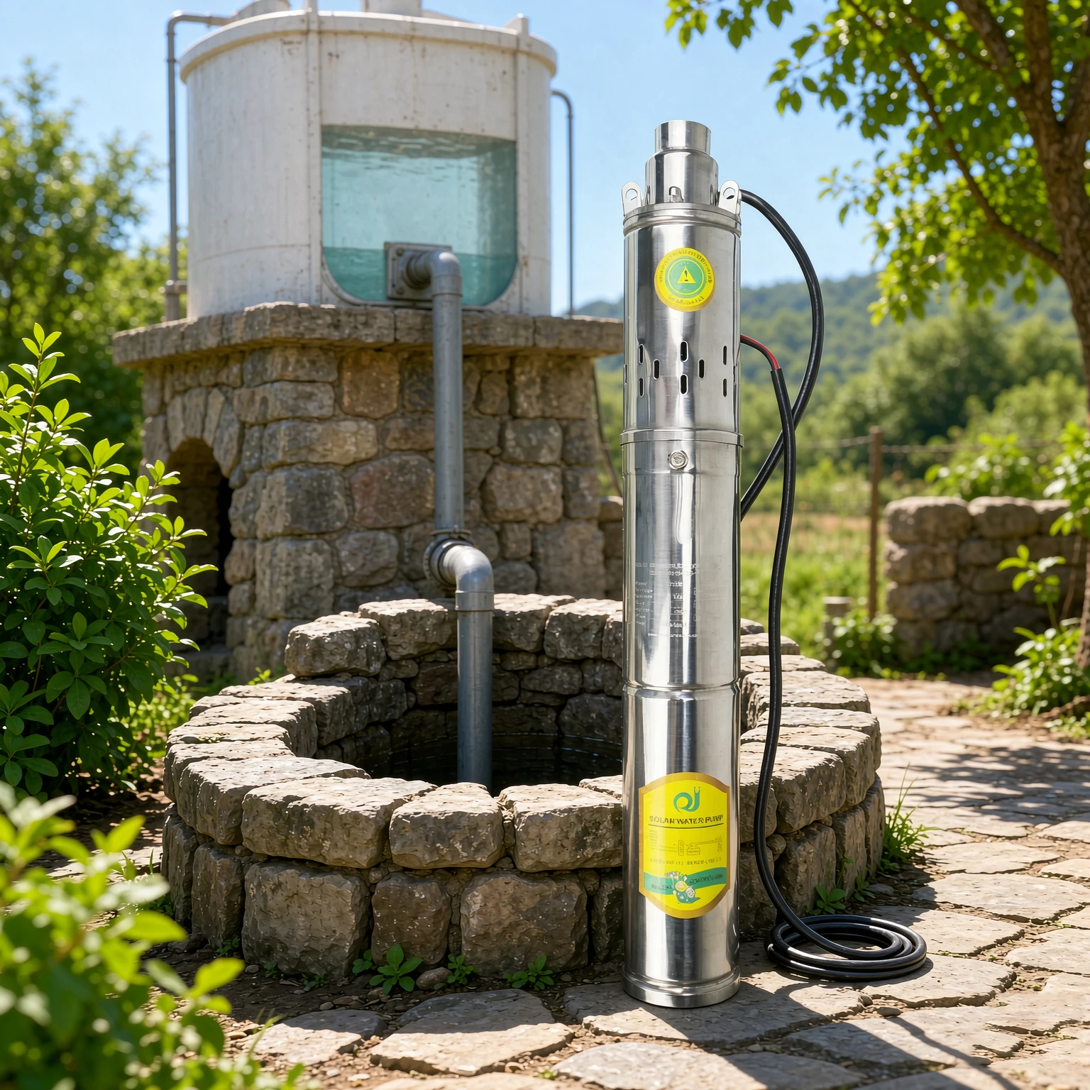 DC Solar Deep Well Submersible Water Pump With Matched Solar Panel Configuration For Farm Irrigation & Rural Water Supply