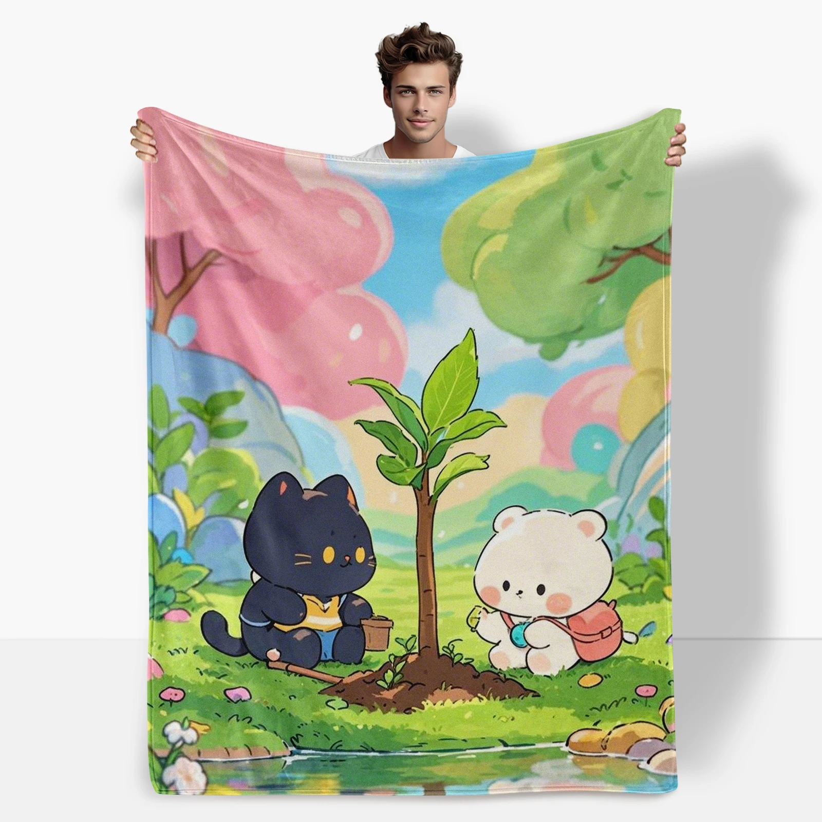 Couverture éducative de jour d'arbre d'animaux de dessin animé, plantation d'arbre, tonnelle de forêt, enseigne aux enfants sur la Nature